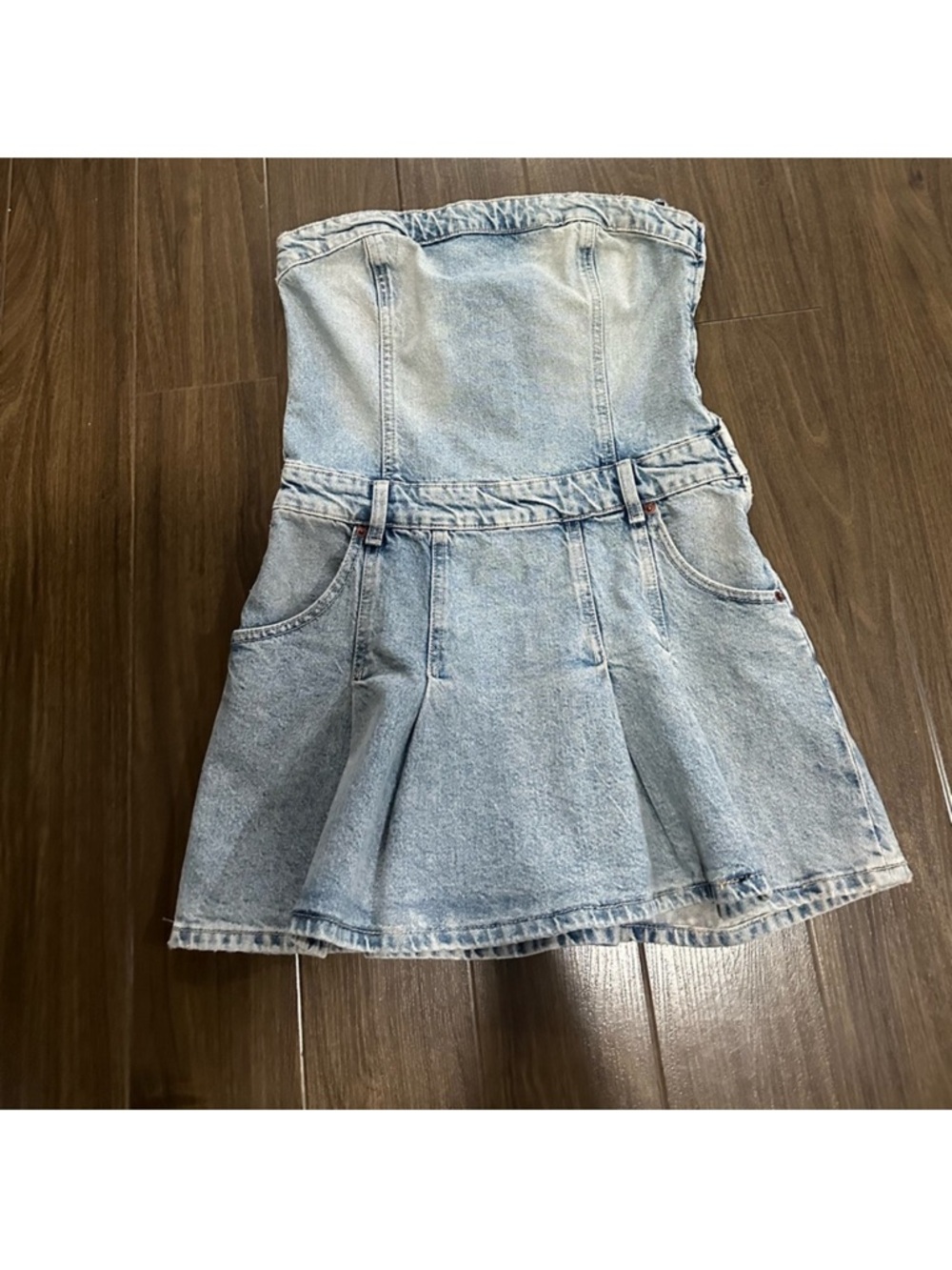 Zara Light Blue Denim Strapless Dress